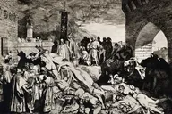 ব্ল্যাক ডেথ মহামারির সময় একটি শহরের দৃশ্য